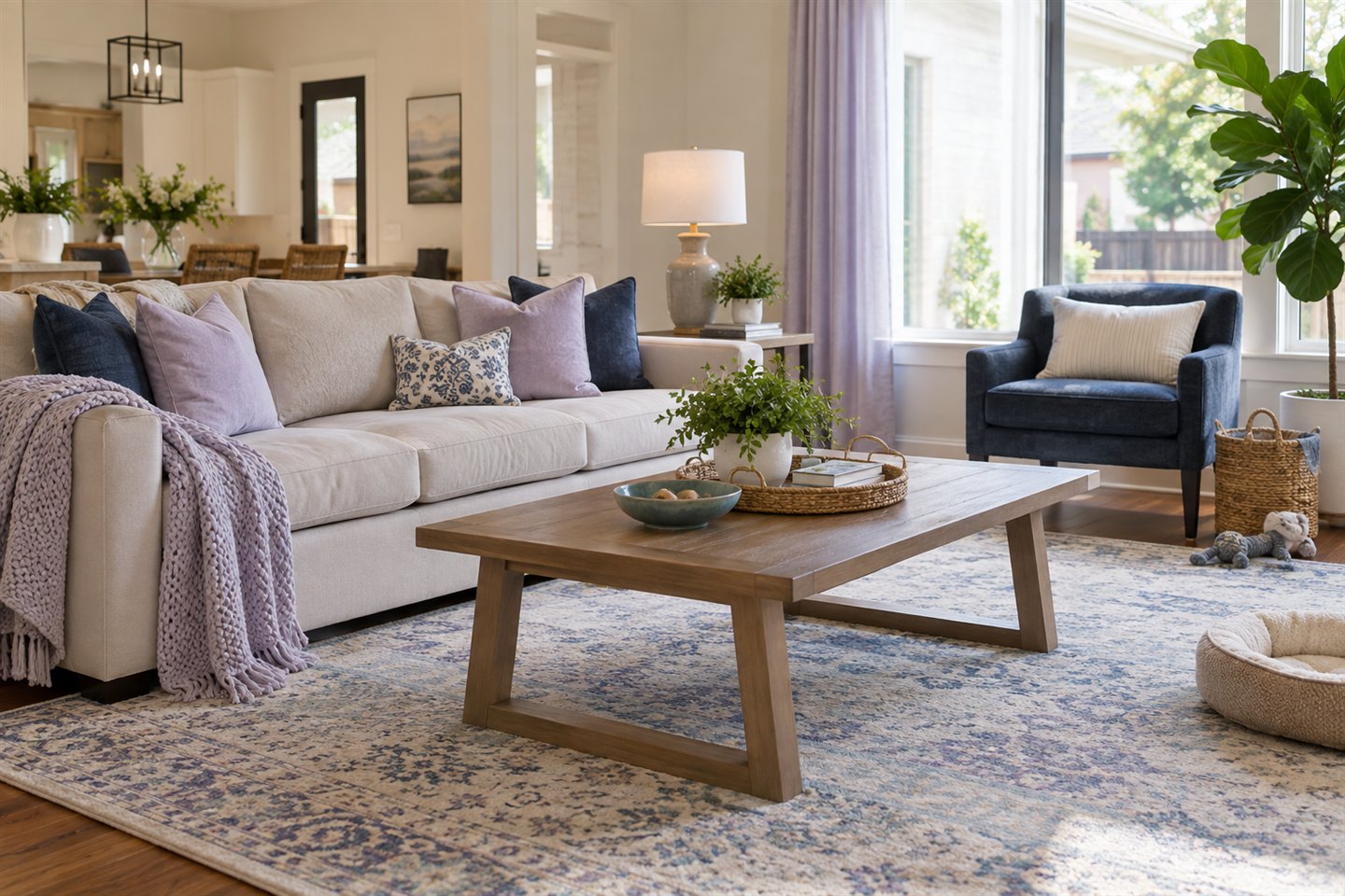 A bright living room maintained with recurring cleaning