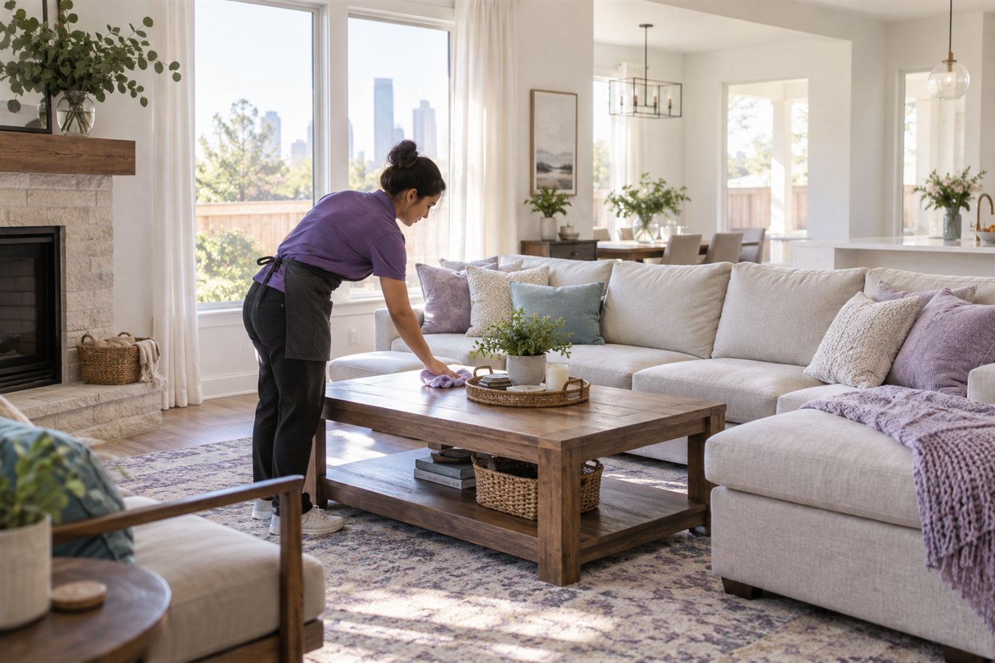 A Tidy Home cleaning professional caring for a Houston home